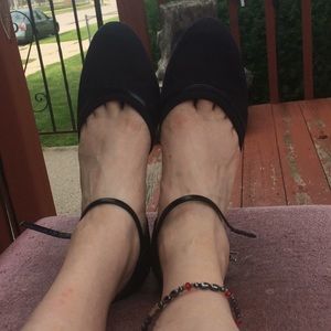 Wedge heels & ankle straps.